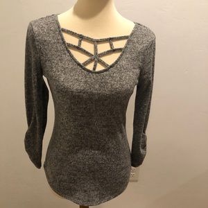 Heather Gray sweater w/ cutout lace details